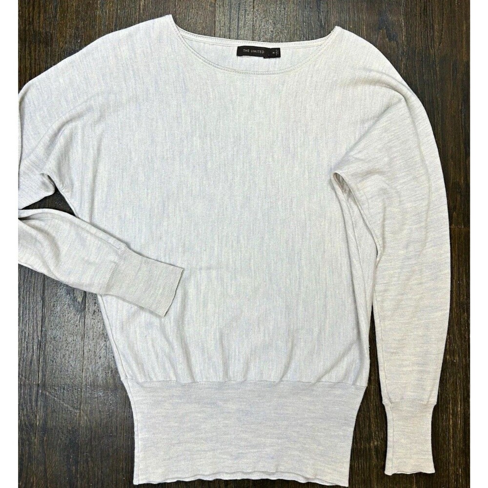 The Limited M Beige Knit Boat Neck Ribbed Long Sleeve Wool Acrylic Light Sweater